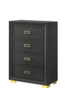 ZUN Glamorous 1pc Modern Glam Style 4-Drawer Chest Dark Gray Gold Finish Gold-colored Hardware Bedroom B011P207450