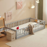 Fence Bed With Door With Board Grey Painted Pine Twin Children's Bed 50876733