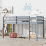 ZUN Solid Wooden, Rubber Wooden Twin Loft Bed with Ladder, Bed Platform of Strengthened Slats , Grey W504P190928