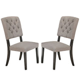 Set of 2 Side Chairs with Fabric Padded Seat and Back, Beige and Weathered Gray Oak B016P314612