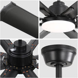 ZUN 72 Inch Modern Large Design Ceiling Fans With Smart Remote Control 6 Wind Speed DC Motor Black for W934P262456