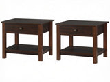 Dark Brown Set of 2 End Tables Side Table with Drawer, Top and Bottom Shelf for Small Spaces 78418661