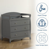 90*58*99cm Three Drawers With Seat Belt Baby Wooden Bed Nursing Table Grey 10709615