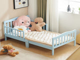 Blue painted pine wood toddler bed with side rails, 135*75*62.5cm, single layer bed for children 23050956