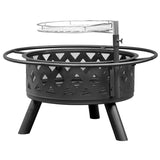 30in Outdoor Metal Fire Pit with Cooking Grates Black 29194477