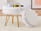 Faux Fur Storage Ottoman Round Furry Vanity Stool with Marble Tray, Compact Footrest with 4 Metal 47853610