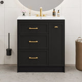 ZUN Classic 30" Black Bathroom Vanity Set, Floor Standing, with Three Drawers, One of Which is a N729P194978B