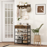 Multifunctional Entryway Storage - 5-Hook Coat Rack 2-Drawer Shoe Stand with 4 Mesh Shelves 31871415