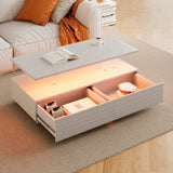 Modern White Rectangular LED Lights Coffee Table with 2 drawers in 47.2" N735P250962K