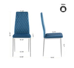 ZUN Light blue modern simple style dining chair fabric chrome metal pipe diamond grid pattern restaurant W29964282