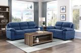 ZUN Comfortable Plush Seating Sofa 1pc Modern Blue Textured Fabric Channel Tufting Solid Wood Frame B011133629