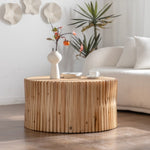 ZUN 31.5" Retro Fashion Style Cylindrical Coffee Table with Vertical Texture Relief Design,Suitable for W757P183279