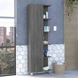 Urano Mirror Linen Cabinet, Four Interior Shelves, Five External Shelves -Smokey Oak B20091990