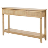 Boho Style Rattan Console Table with 3 Drawers and Open Storage Shelf, Entryway Table Narrow Long 15733776