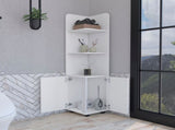 62H" Tall Corner Cabinet with 3-Tier Shelf and 2-Door, White B097133210