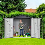 ZUN XWT014 Garden Metal Storage Shed Gray White 6x4x6ft outdoor storing tools Rainproof Hinge door W1711P154709