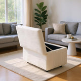 Beige Corduroy Upholstered Storage Ottoman Black Round Rubber Feet 634343cm, Hidden Storage 19934584