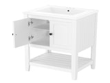 24" White Modern Sleek Bathroom Vanity Elegant Ceramic Sink with Solid Wood Frame Open Style N725P246473K