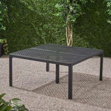 ZUN Outdoor Modern Aluminum Dining Table with Woven Accents, Antique Matte Black 65144.00BLK