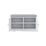 Shoe Storage Bench with Padded Seat Cushion, Entryway Bench with 2 Barn Doors-White W282P144349