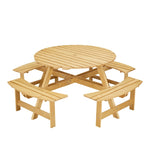 ZUN Outdoor 8 Person Picnic Table, 8 person Round Picnic Table with 4 Built-in Benches, Umbrella Hole, W2275P149764