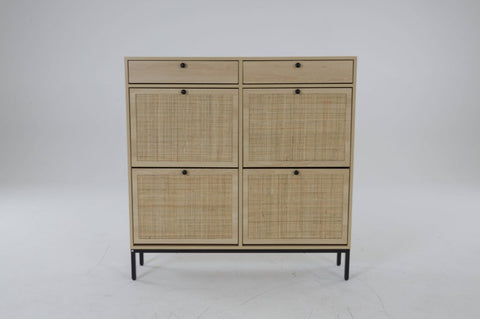 ZUN Shoe Cabinet Set of 2, Wooden Narrow Shoe Racks Cabinet Storage with 2 Flip Drawers, Hidden W295P149911