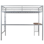 ZUN Twin Metal Loft Bed with Desk, Ladder and Guardrails, Loft Bed for Bedroom, Silver MF286452AAN