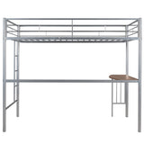 ZUN Twin Metal Loft Bed with Desk, Ladder and Guardrails, Loft Bed for Bedroom, Silver MF286452AAN