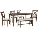 ZUN 6-Piece Kitchen Dining Table Set Wooden Rectangular Dining Table, 4 Fabric Chairs and Bench Family 75875683