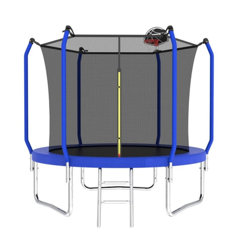 ZUN 8FT Trampoline with Basketball Hoop, ASTM Approved Reinforced Type Outdoor Trampoline with Enclosure K1163P147129