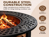 37in Round Double-Layer Wood- Pit with Mesh Grate, Black, with Attached Table Top 03927709