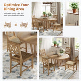 ZUN Rustic 5-Piece Extendable Dining Table Set Round Trestle Table and 4 Cross Back Dining Chairs for 24342123