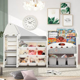 Kids Bookshelf Toy Storage with 17 Bins and 5 Bookshelves, Multi-functional Nursery PP300106AAE