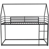 Twin over Twin House Bunk Bed with Built-in Ladder,Black WF283080AAB