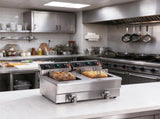 Dual Tank Commercial Deep Fryer, Electric Countertop Fryer with Basket, Time & Temp Control for 75900591