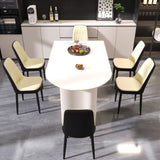 63 "medieval modern cream style MDF dining table and PU dining chair set 6. Assemble Desktop and 00068573