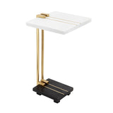 ZUN 12.5x12x22" Aluminum and Marble C-Shaped Side Table, White/Gold/Black, Artistic Accent Table for W2078P169960