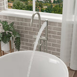 Freestanding Bathtub Faucet Floor Mount Tub Filler Brushed Nickel, Swivel Gooseneck Spout with W1243P316231