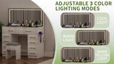 46"Glass Top Vanity Desk with 10 Drawers Makeup Vanity with Mirror and Stool,3 Lighting Modes W2887P311841