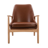 U-Can PU Leather Accent, Mid-Century Modern Armchair with Solid Wood Frame, Reading Leisure N724P256555D