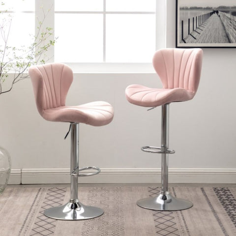 ZUN Ellston Upholstered Adjustable Swivel Barstools in Pink, Set of 2 T2574P165085