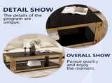 47 '' rectangular gold glass double-layer coffee table, black modern living room table, black 06515224