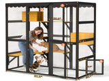 Cat Catio Outdoor Cat Enclosure for Multiple Indoor Outdoor Cats, Large Wooden Walk-in Cat House W3166P475540
