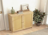 Mid-Century Modern Storage Cabinet with Woven Rattan Doors & Adjustable Shelves - Perfect for Living 09074771