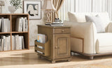 U-Can Vintage End Table Flip Top Side Table with USB Ports, One Multifunctional Drawer with cup N724P293133D