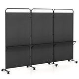 3-Panel Folding Divider with Lockable Wheels and 3 Metal Shelves Black 83574560