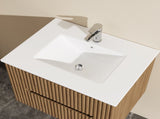 Goodyo 24" Wall-Mount Bathroom Vanity Cabinet with White Basin Sink Combo Floating, Walnut 36091790