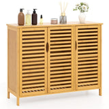 39.5"x14"x31.5" Natural Bamboo Bathroom Cabinet - 3-Door Design Multiple Shelves, Ample Storage 77835733