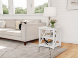 Wooden End Table with Two Shelves and X-Shaped Design 05670382