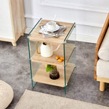 ZUN Three layer bedside cabinet.The board is made of MDF with wooden stickers, with transparent tempered W1151P183690